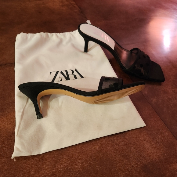 ZARA Black Mesh Heeled Party Sandals Slides 37 NEW 6.5 - Picture 13 of 14